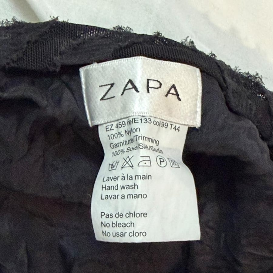 Zapa Black Textured Mesh Midi Skirt with Fringe and Tiered Hem - size m