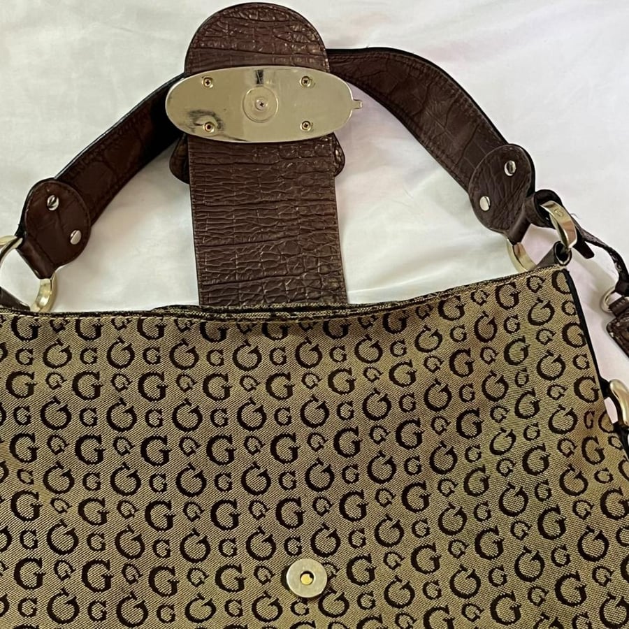 Guess Monogram Canvas Hobo Bag with Leopard & Crocodile Print Details