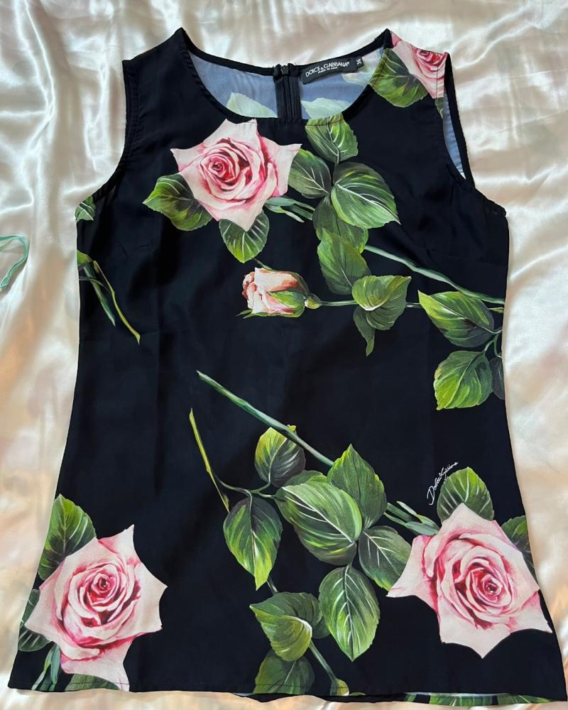 Dolce & Gabbana Black Floral Print Sleeveless Top - Size 36