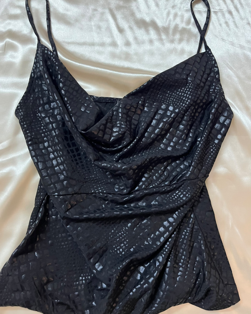 MNG Black Mock-Croc Textured Cami Top - Size M (EUR/UK) / Size S (US)
