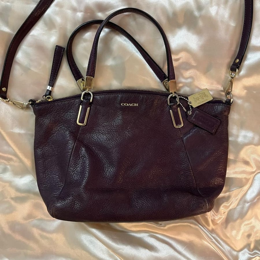 Coach Deep Purple Pebbled Leather Shoulder Bag