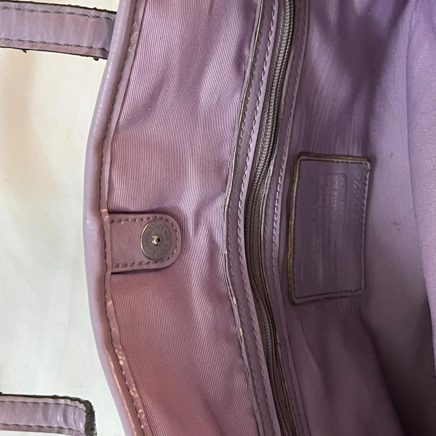 Coach Beige Monogram Tote Bag with Purple Detail