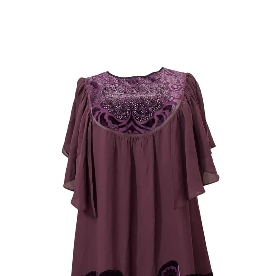 Derhy Purple Velvet Butterfly Embroidered Sheer Dress - Size M