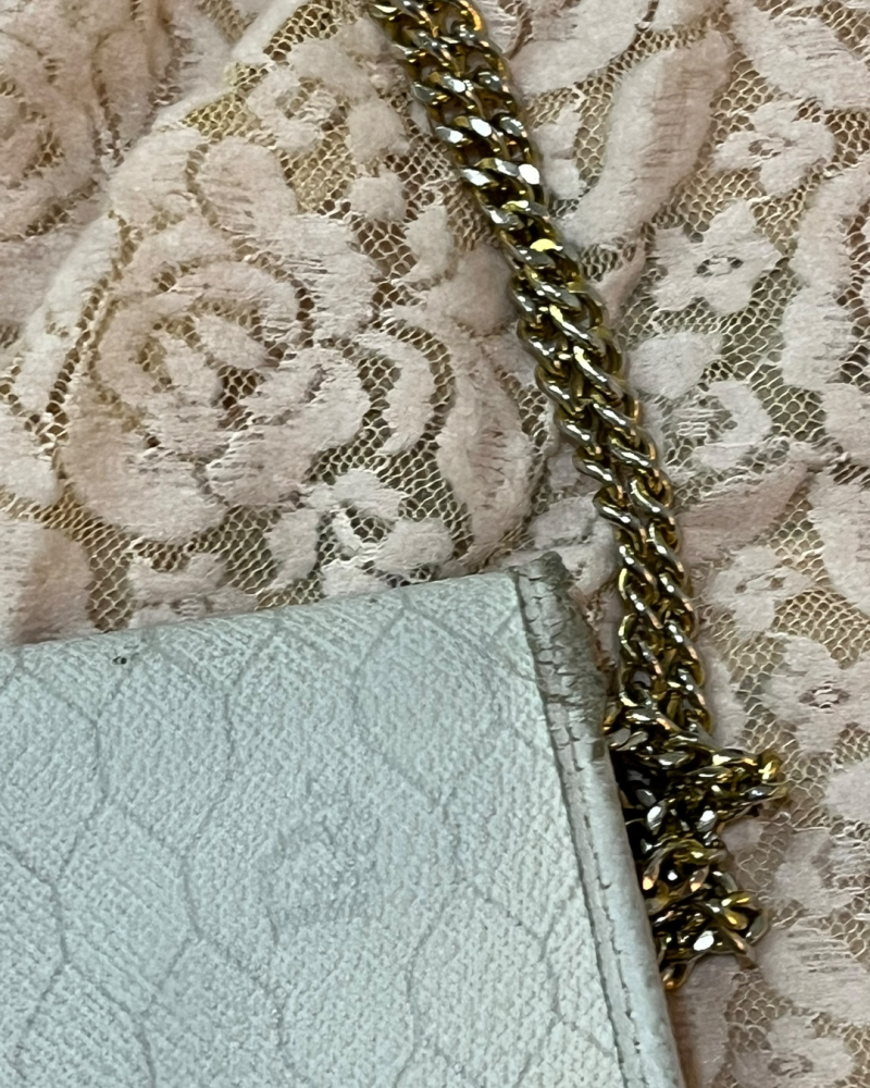 Vintage Dior White Honeycomb Monogram Chain Clutch Bag
