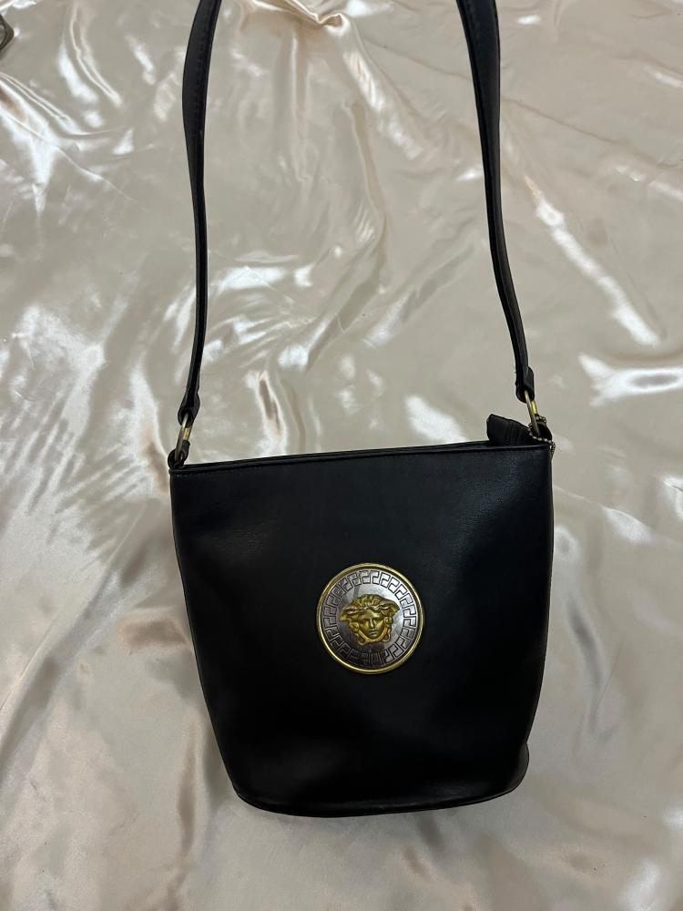 Versace Black Medusa Leather Bucket Bag