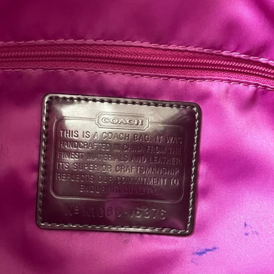 Coach Beige Signature Canvas Hobo Bag with Pink Leather Trim