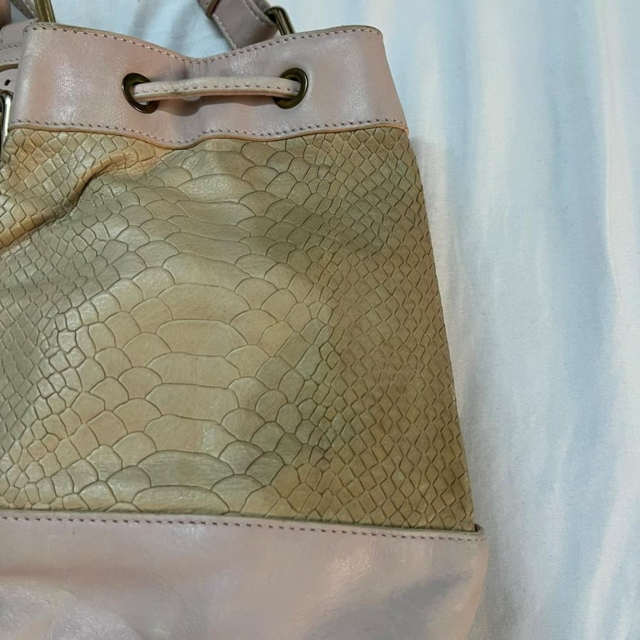 Roberto Cavalli Pink Leather Drawstring Bucket Bag