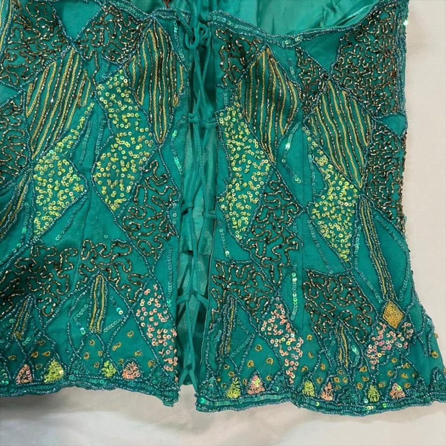 Aftershock Green Geometric Beaded Halter Top -Size M