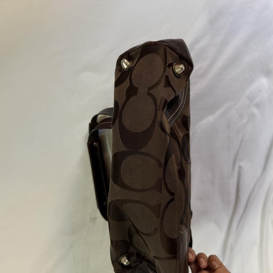 Coach Dark Brown Signature Canvas & Python Trim Shoulder Bag