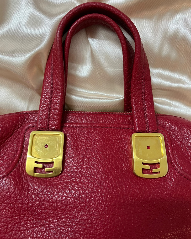 Fendi Cerise Red Pebbled Leather Handbag