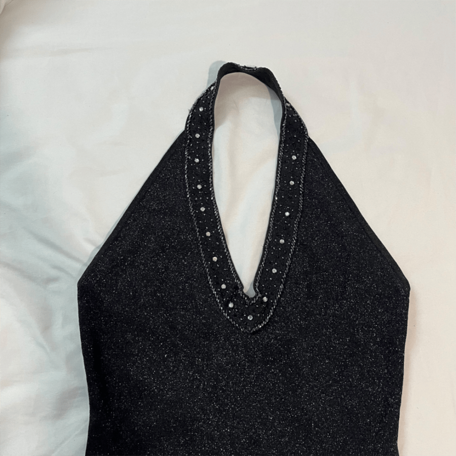 Ms Black Metallic Beaded Halter Top - Size 14 -M
