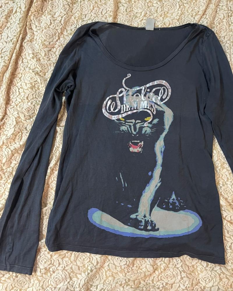 Nolita De Nimes Dark Grey Long Sleeve Graphic Panther Tee - Size XL