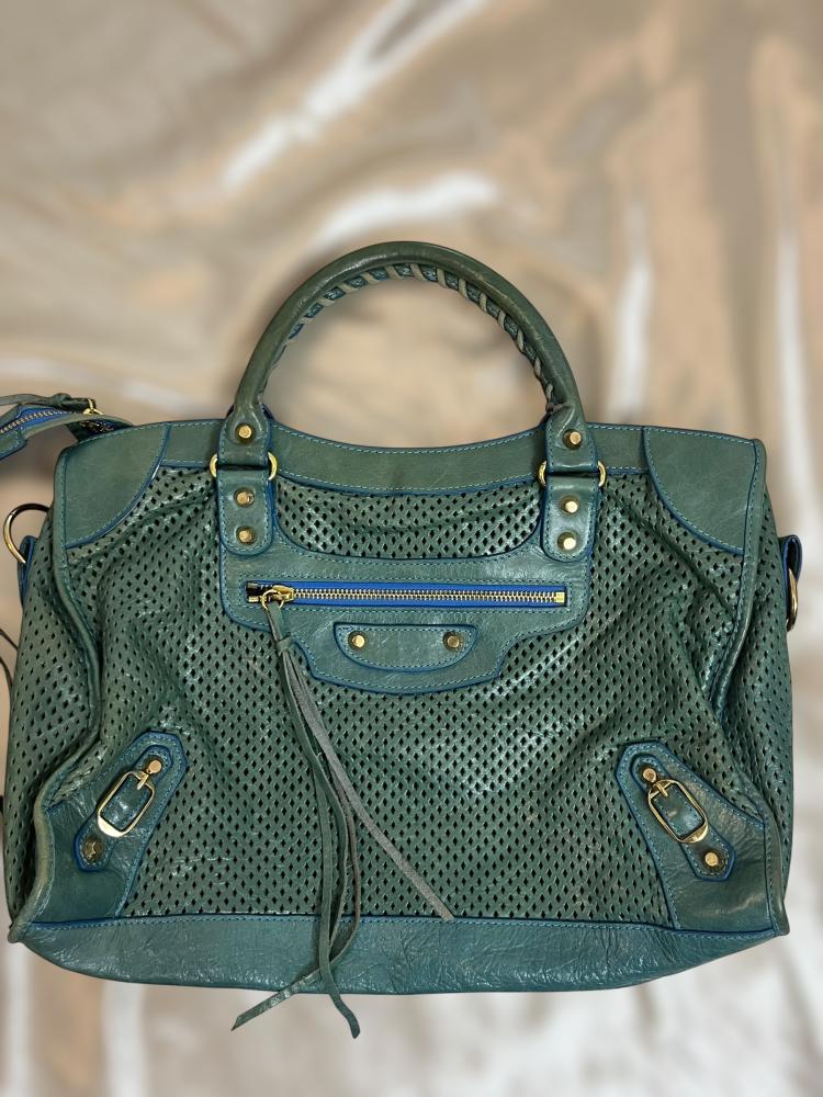 Balenciaga Green Perforated Leather City Bag