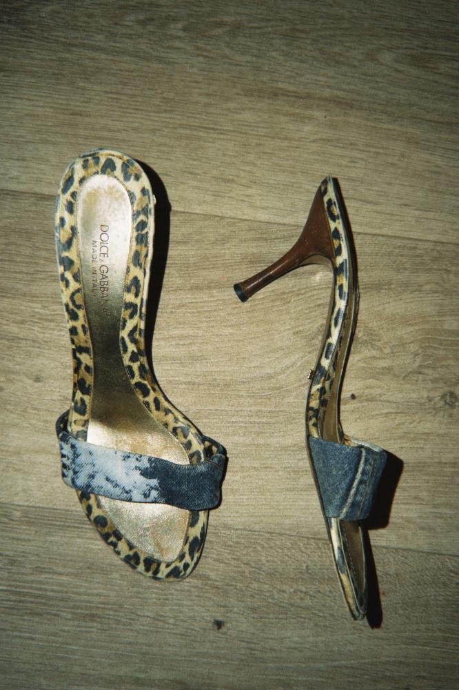Dolce & Gabbana Denim & Leopard Print Kitten Heel Sandals size 39