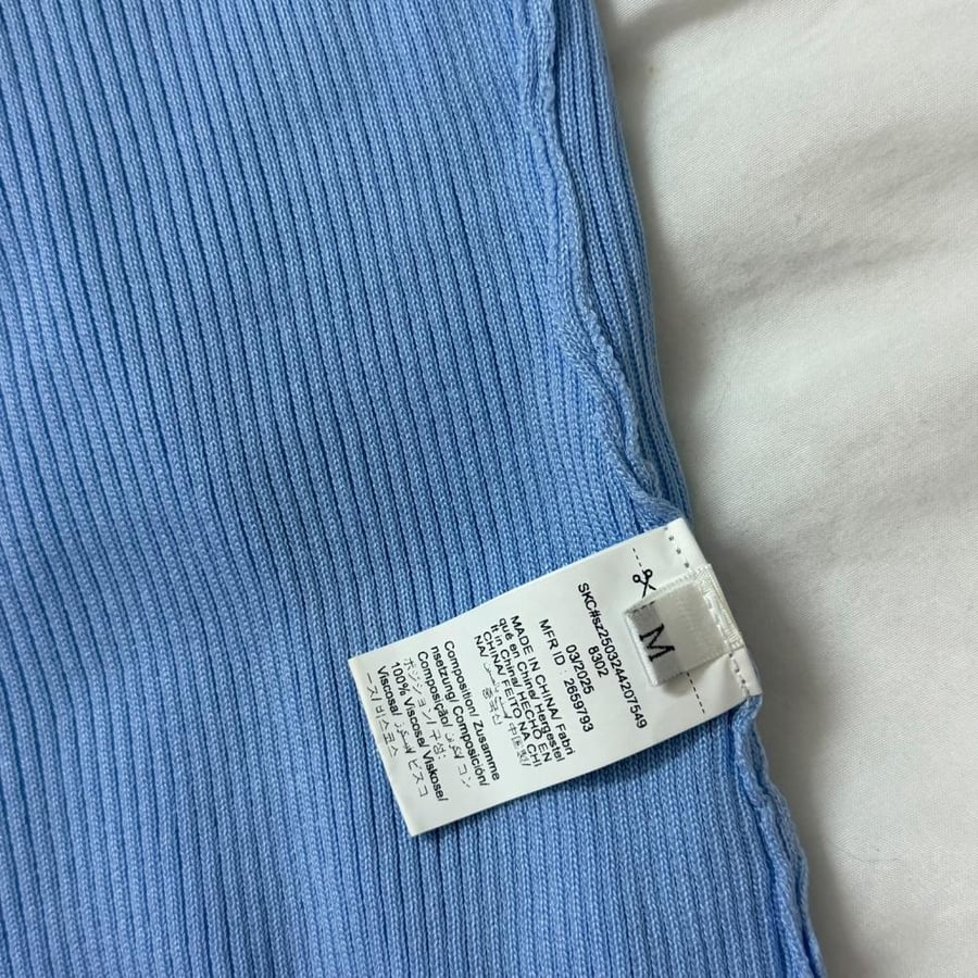 Light Blue Ribbed Off-the-Shoulder Knit Top with Metallic Ring Detail - Size M