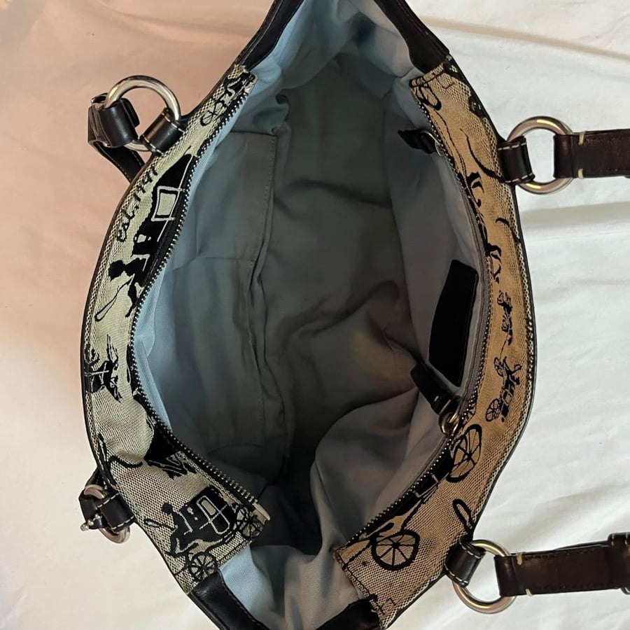 Coach Black and Grey Horse & Carriage Print Tote Bag
