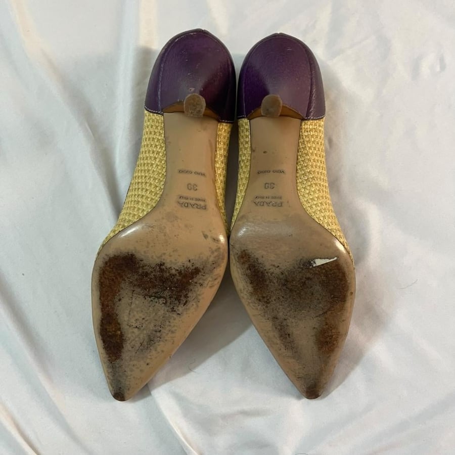 Prada Woven Straw and Purple Leather Pumps - Size 39