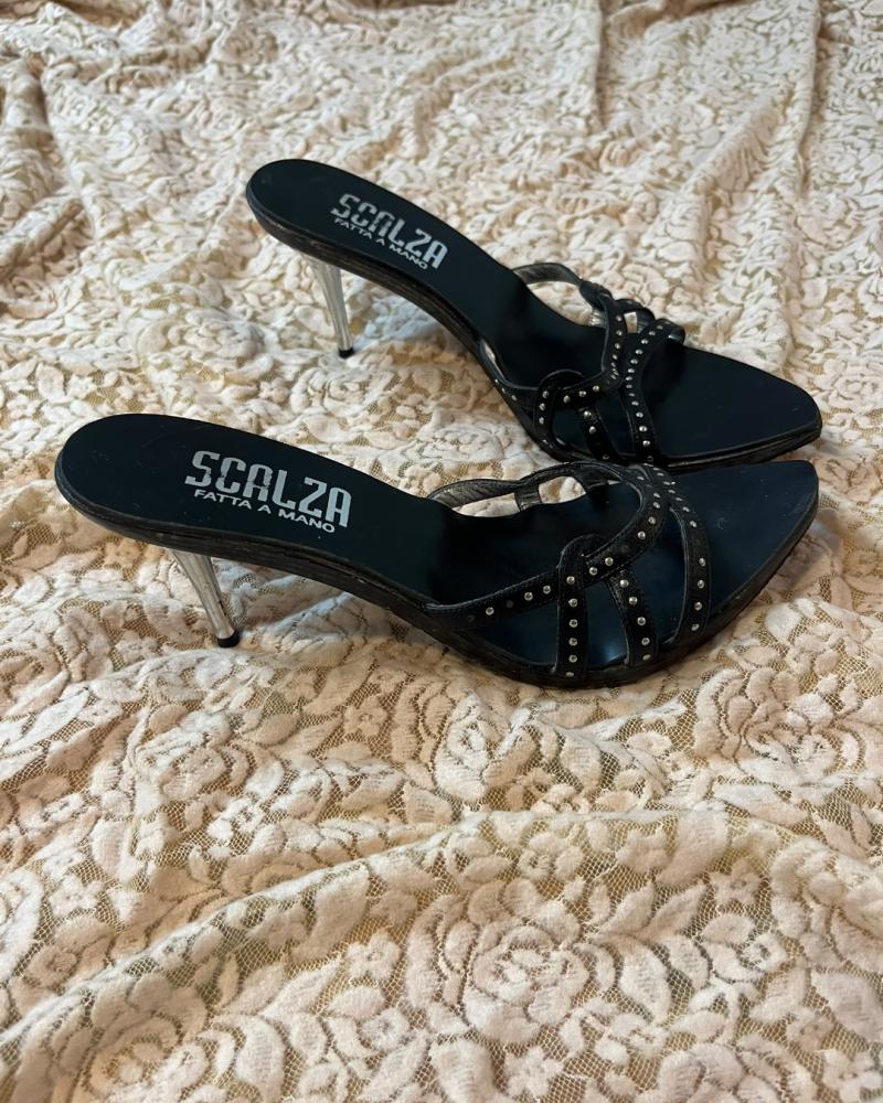 Scalza Black Studded High-Heel Mules - size 38