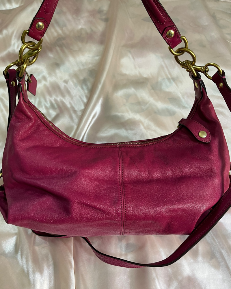 Coach Magenta Leather Pleated Shoulder Bag