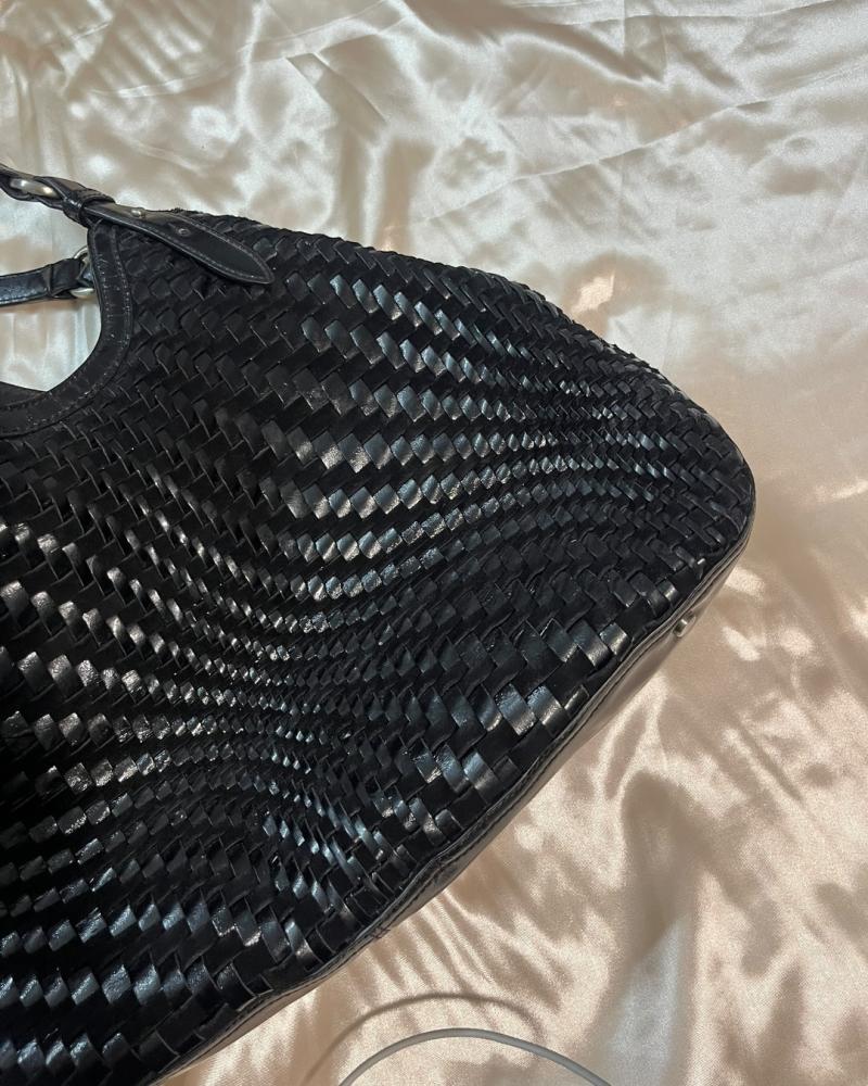 Cole Haan Black Woven Leather Shoulder Bag