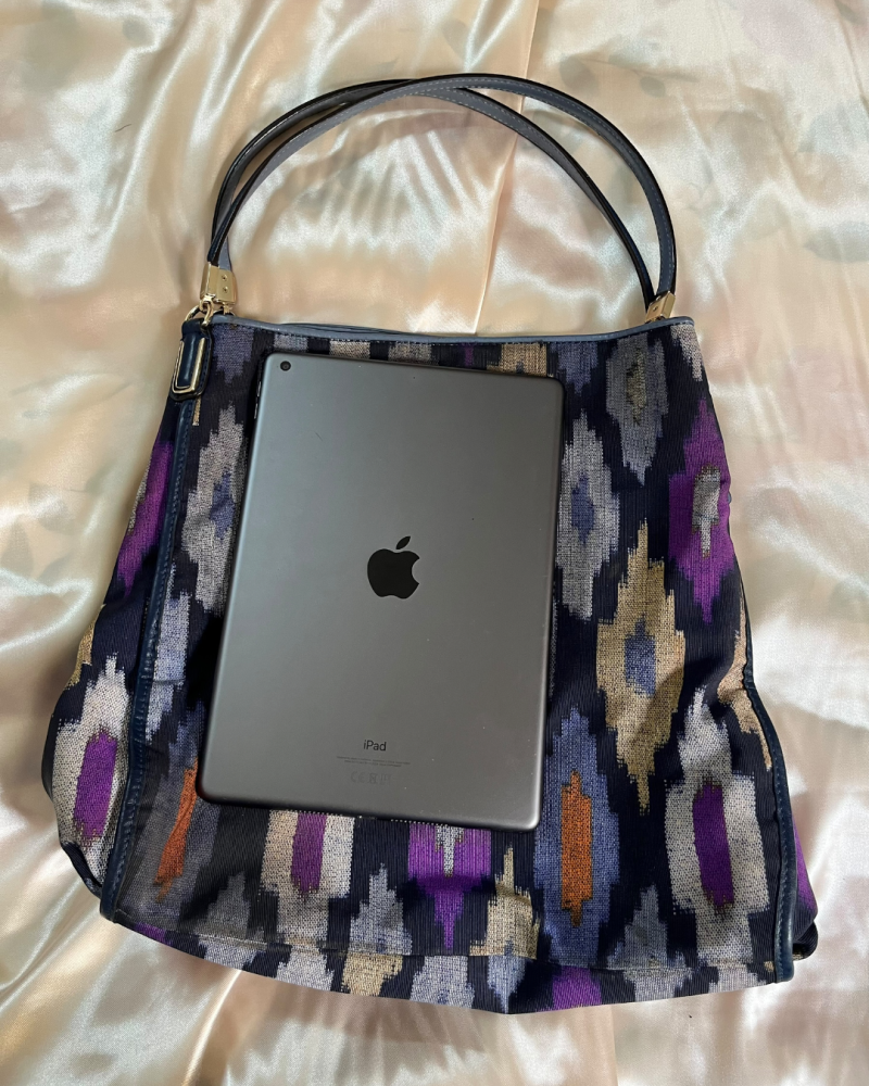 Coach Ikat Multi-Color Canvas & Blue Leather Shoulder Bag