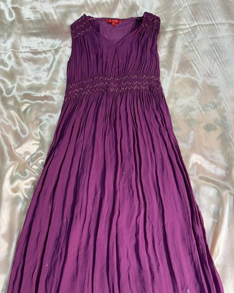 Derhy Purple Beaded Pleated Maxi Dress - Size M