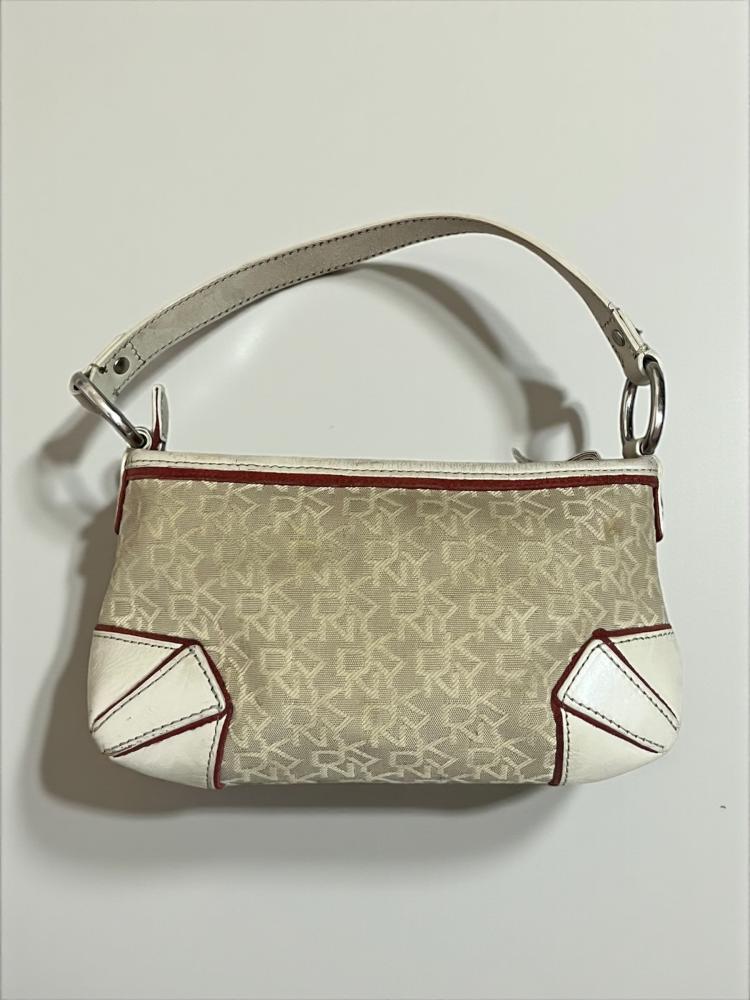 Dkny White/Red Monogrammed Handbag