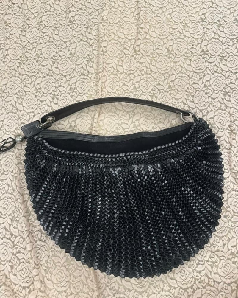 Diane von Furstenberg Black Woven Leather Shoulder Bag