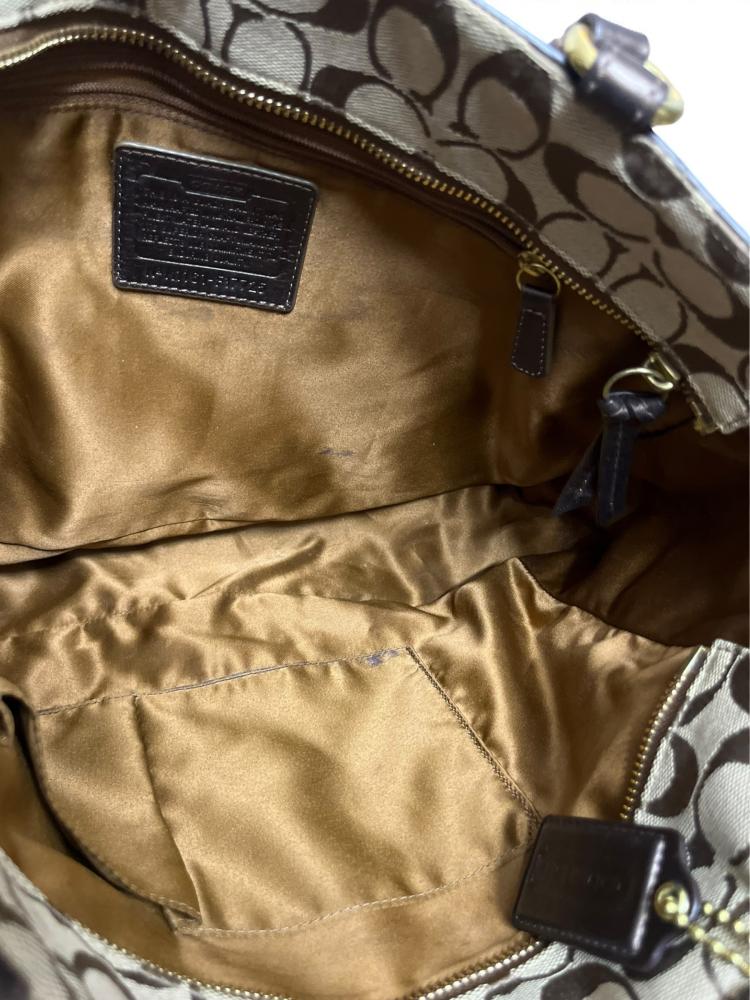 Coach F19249Gallery Signature Zip Tote Tan Brown Canvas with Leather Trim