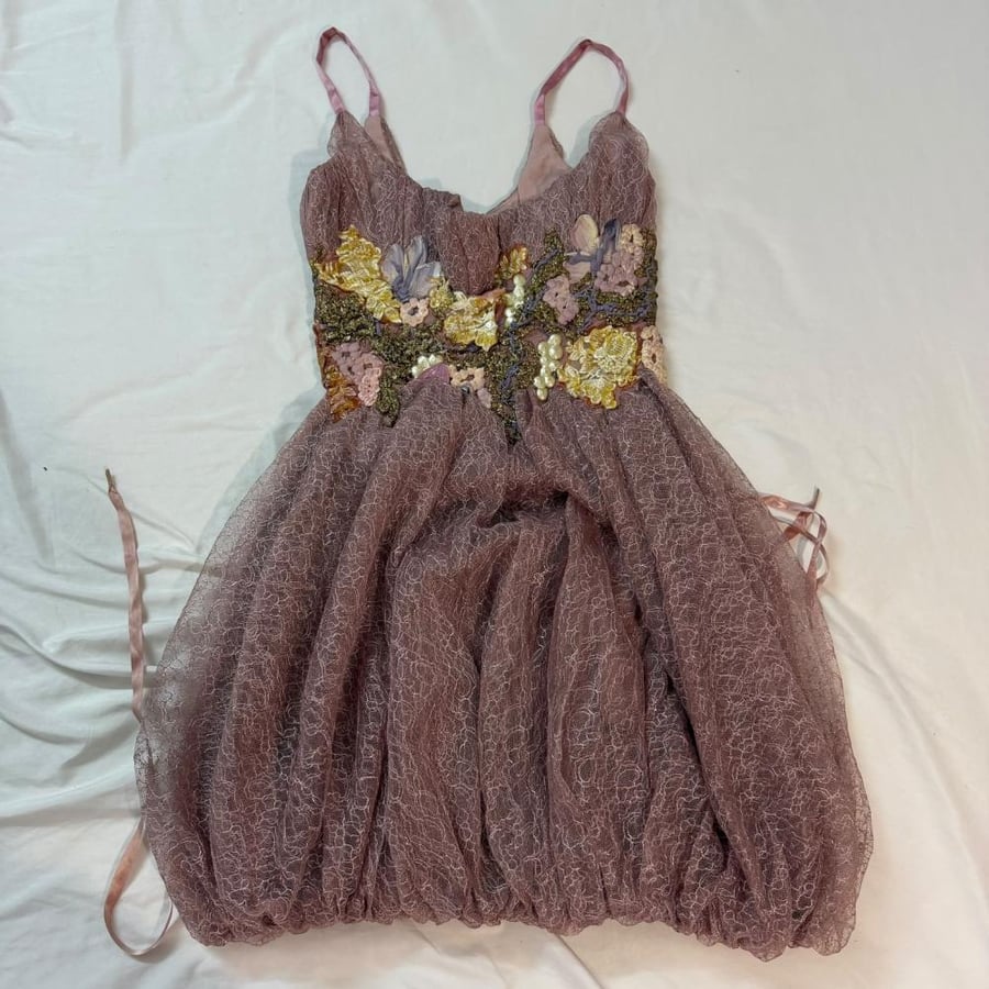 Eva Savahl Orchid Pink Embellished Bubble Hem Mini Dress - Size M-L