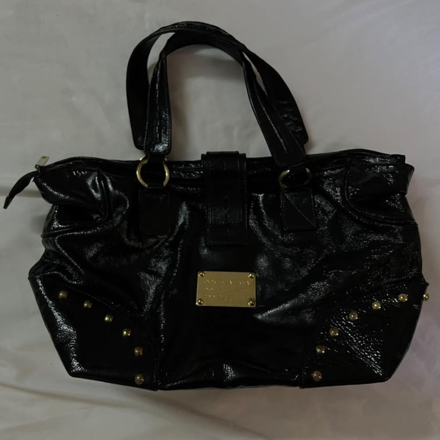 Dolce & Gabbana Black Patent Leather Studded Shoulder Bag