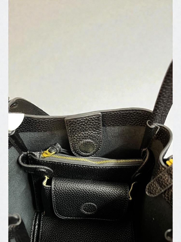 Black Pebbled Leather Shoulder Bag