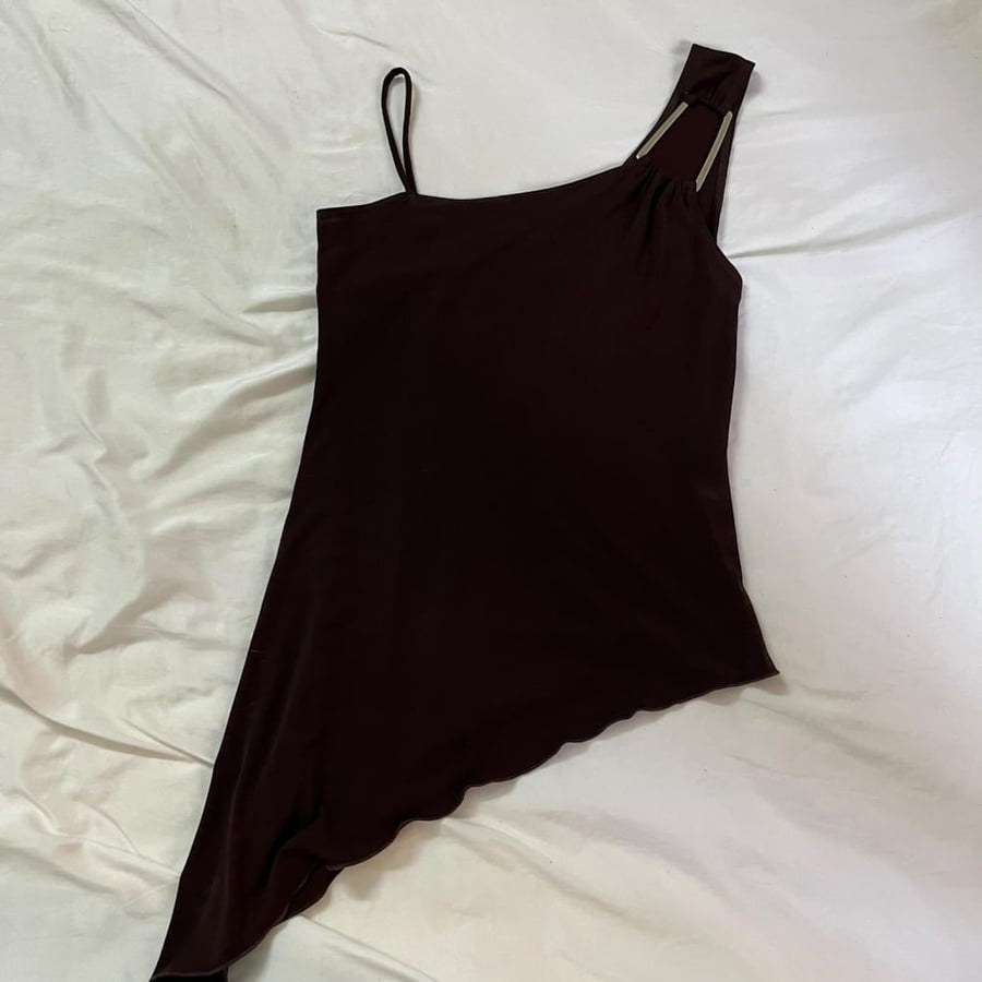 XOXO Dark Brown Asymmetric One-Shoulder Top - Size M