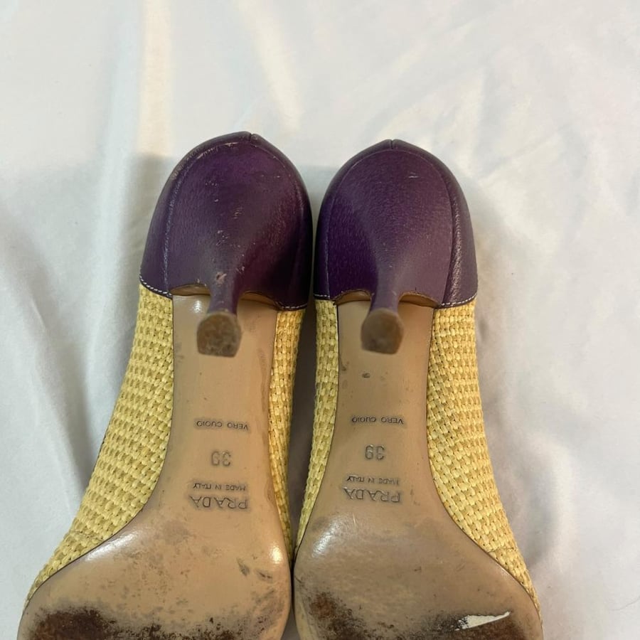 Prada Woven Straw and Purple Leather Pumps - Size 39