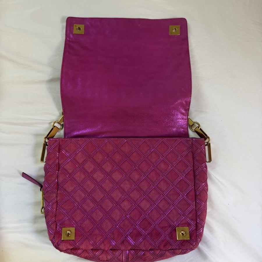 Marc Jacobs Fuchsia Pink Quilted Suede Chain Shoulder Bag