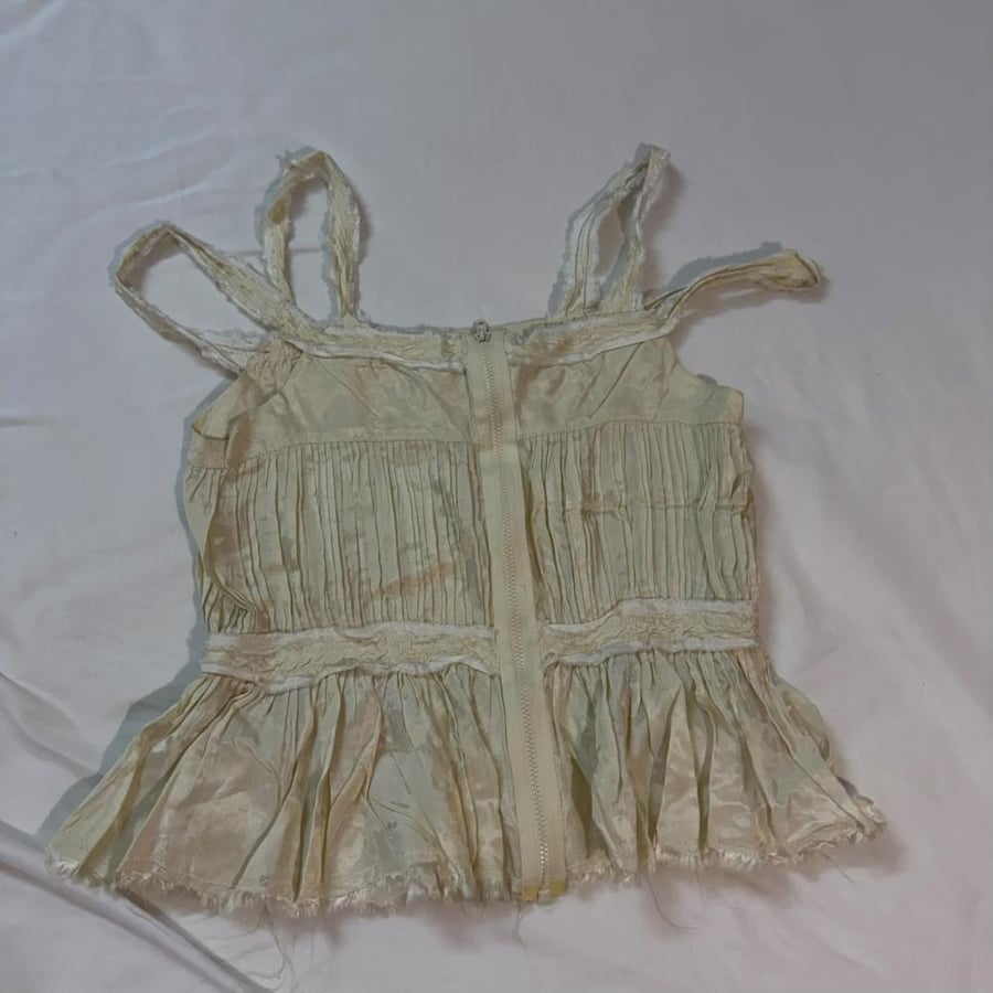 I Pinco Pallino Ivory Pleated Beaded Silk Cami - Size 10