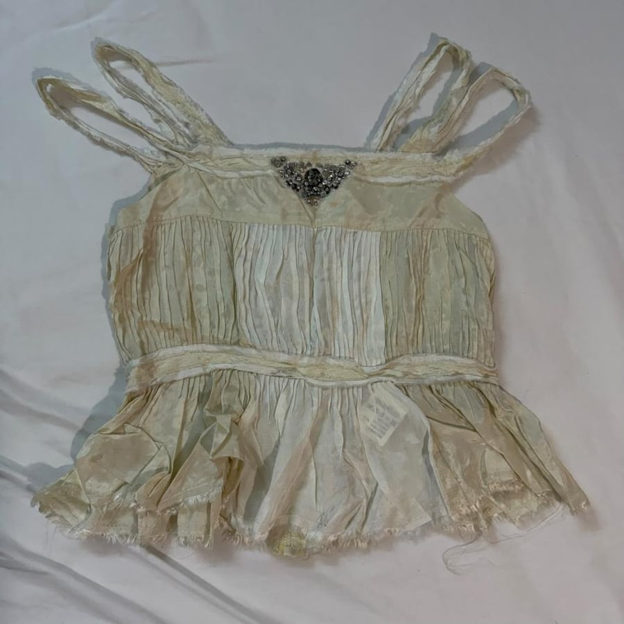 I Pinco Pallino Ivory Pleated Beaded Silk Cami - Size 10