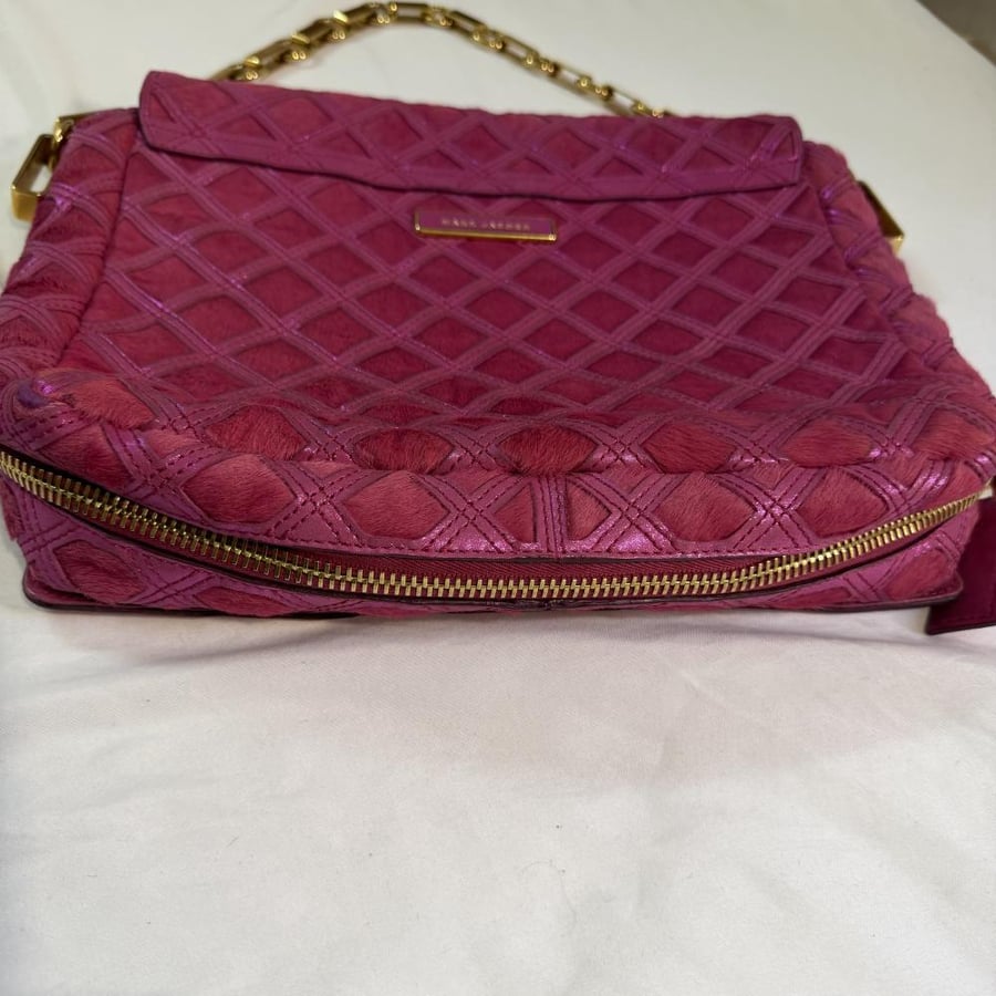 Marc Jacobs Fuchsia Pink Quilted Suede Chain Shoulder Bag