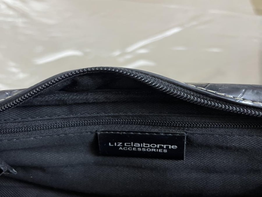 Liz Claiborne Black Croc Embossed Leather Bag