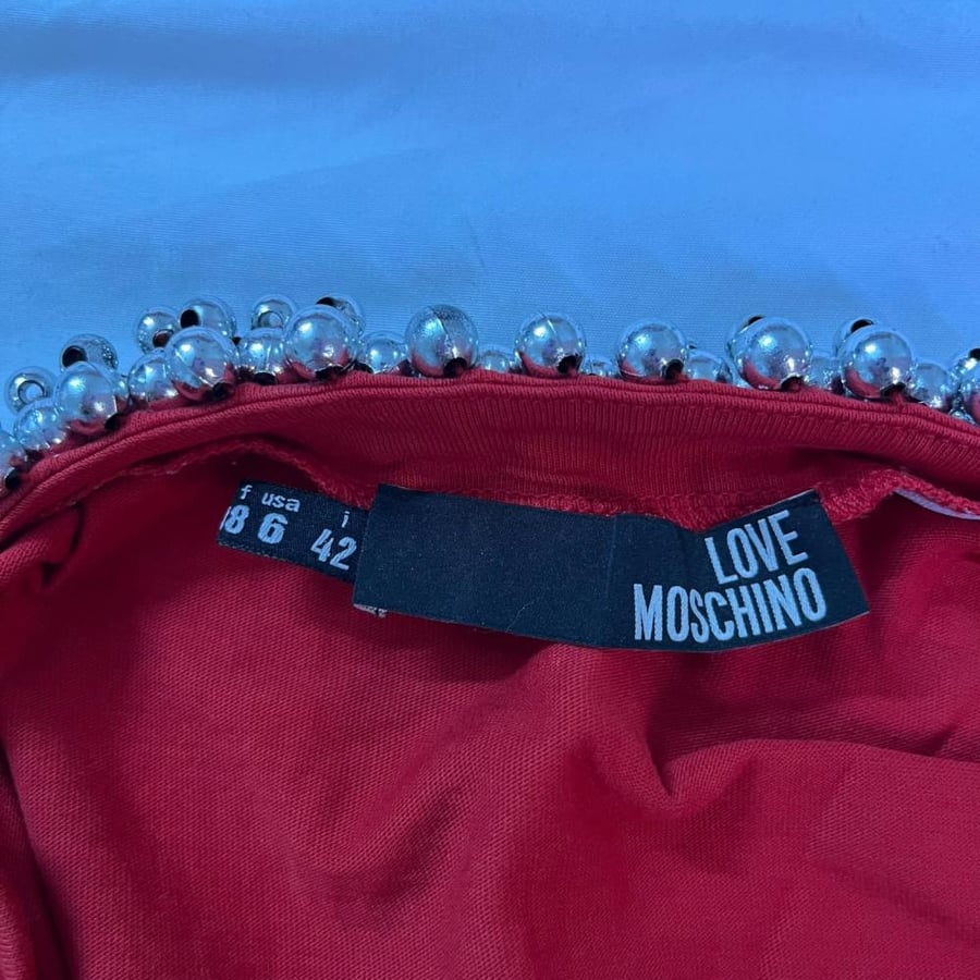Love Moschino Red Tank Top with Silver Beaded Neckline - Size S (USA 6 / IT 42)
