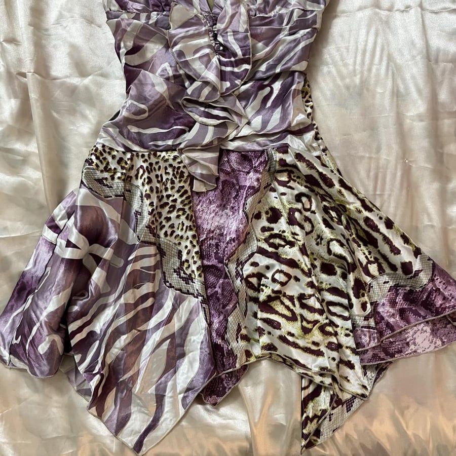 Purple Animal Print Halter Mini Dress - Size M
