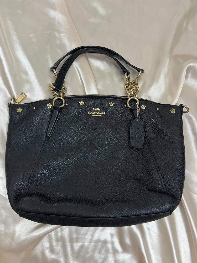 Coach Black Leather Handbag with Gold Details
