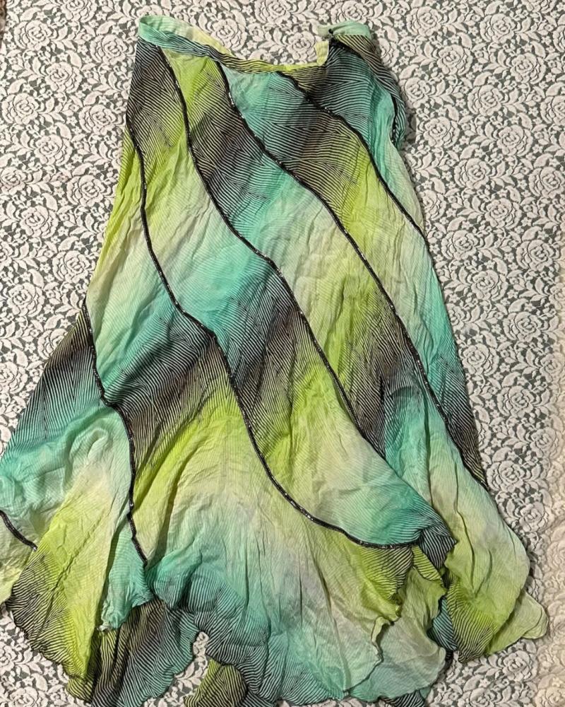 Missoni Green & Brown Abstract Wave Asymmetrical Silk see through Midi Skirt — Size M