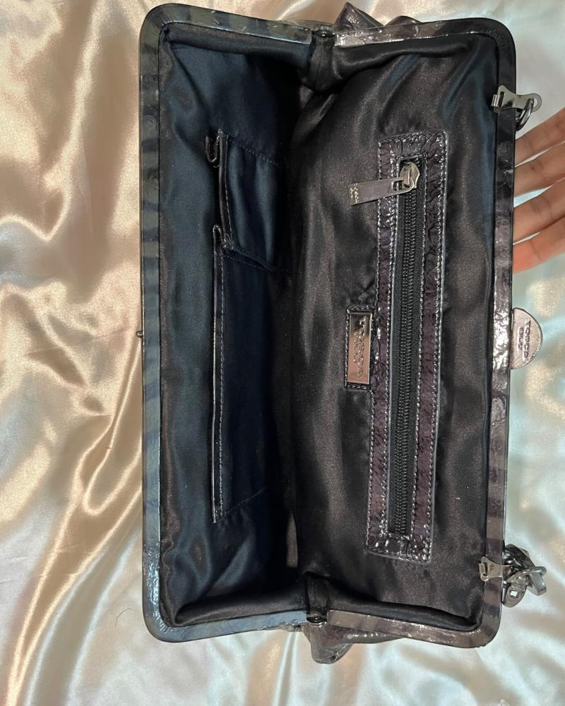 Tosca Blu Black Patent Leather Zebra Pattern Frame Bag with Chain Strap