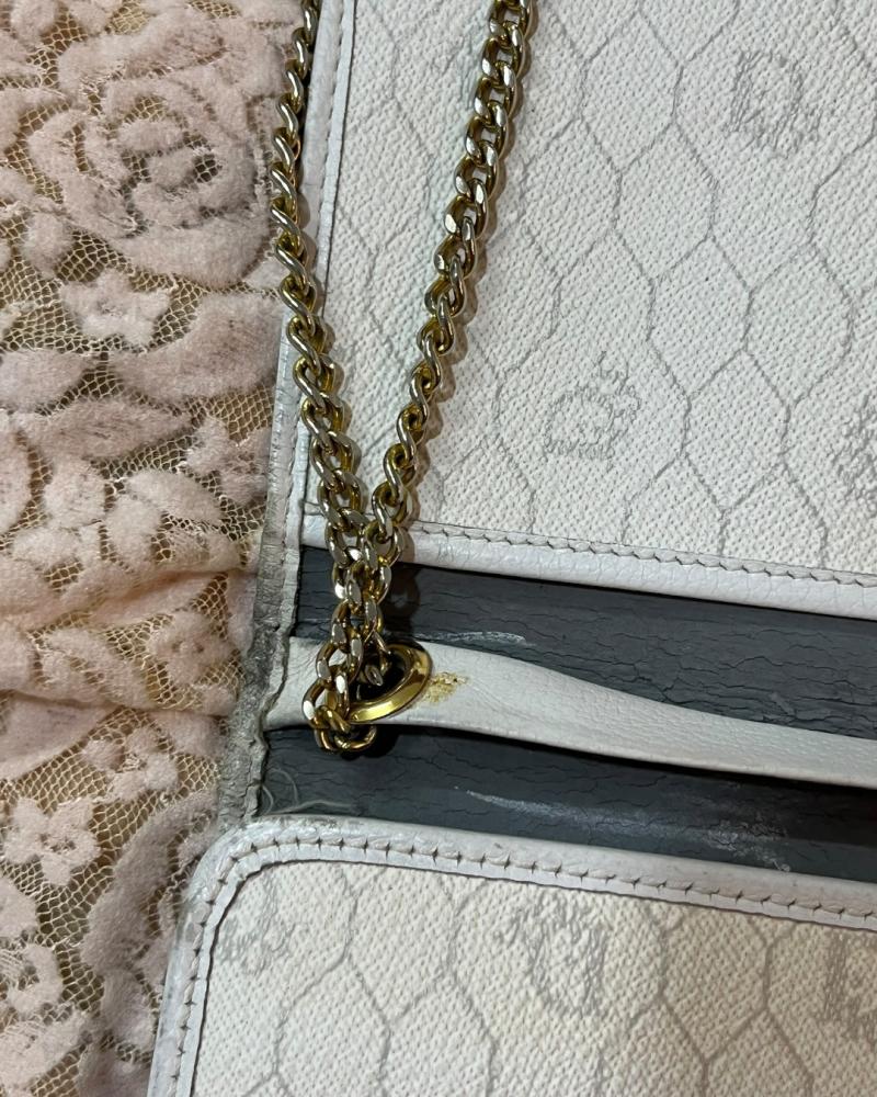 Vintage Dior White Honeycomb Monogram Chain Clutch Bag