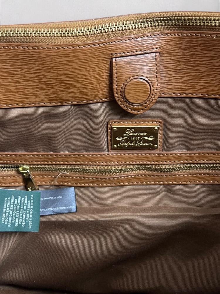 LAUREN RALPH LAUREN Double Zip Leather Satchel Color label TAN