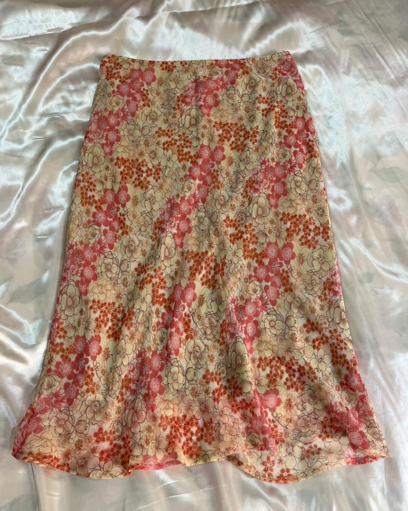 A. Byer Pink & Yellow Floral Midi Skirt - Size M