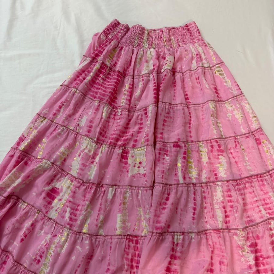 Tipsy Gipsy Pink Tie-Dye Tiered Maxi Skirt - Free Size