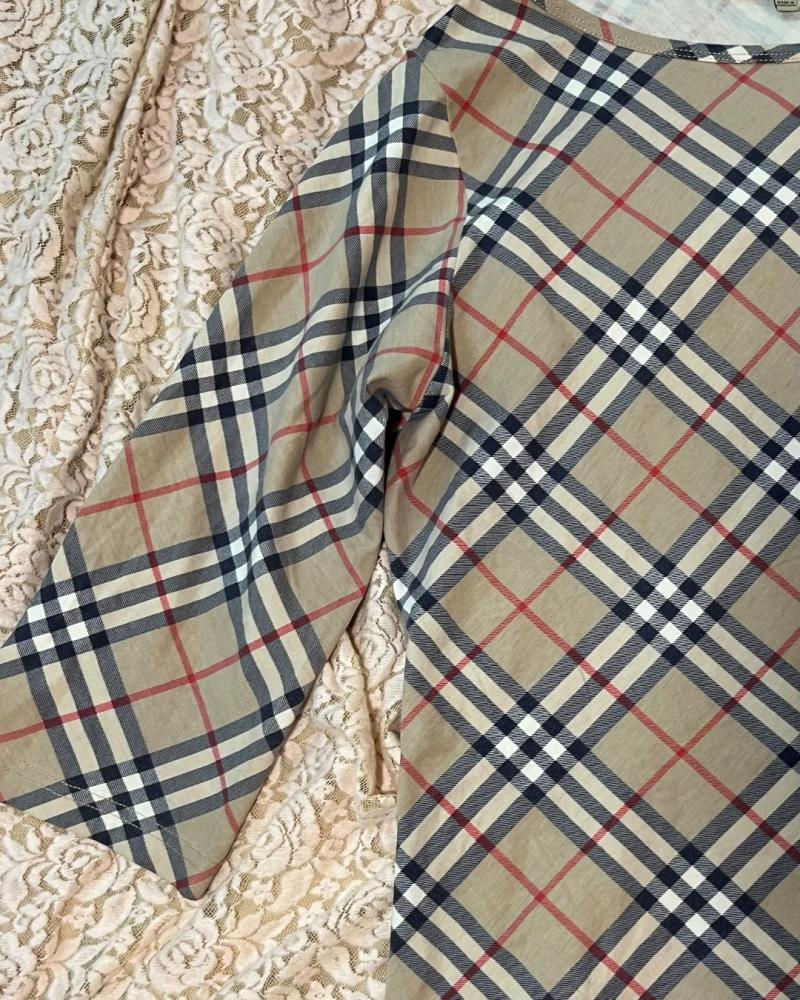 Burberry London Beige Classic Plaid Boatneck Top - Size XL