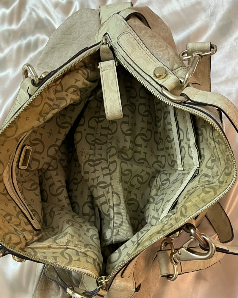 Guess Beige Jacquard Logo Shoulder Bag